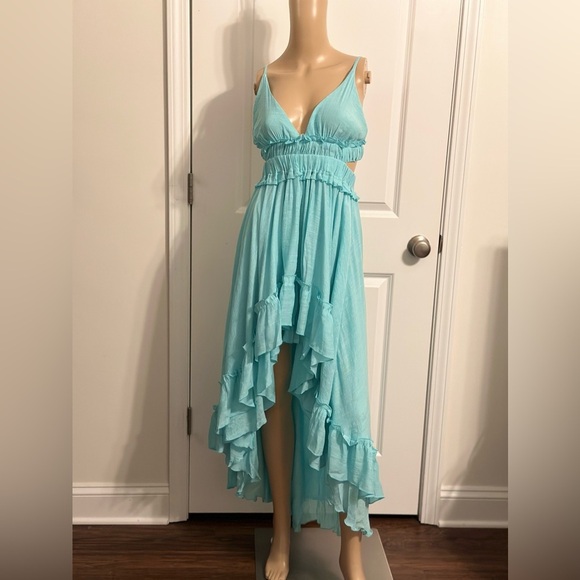 NWT-Asymmetric Ruffle Bottom Hem Open Back Cutout Dress - Picture 3 of 12